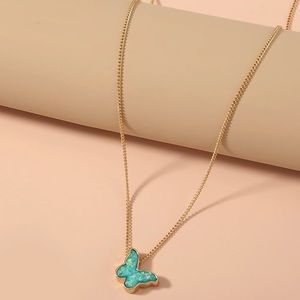 Gold butterfly green opal acrylic pendant necklace
